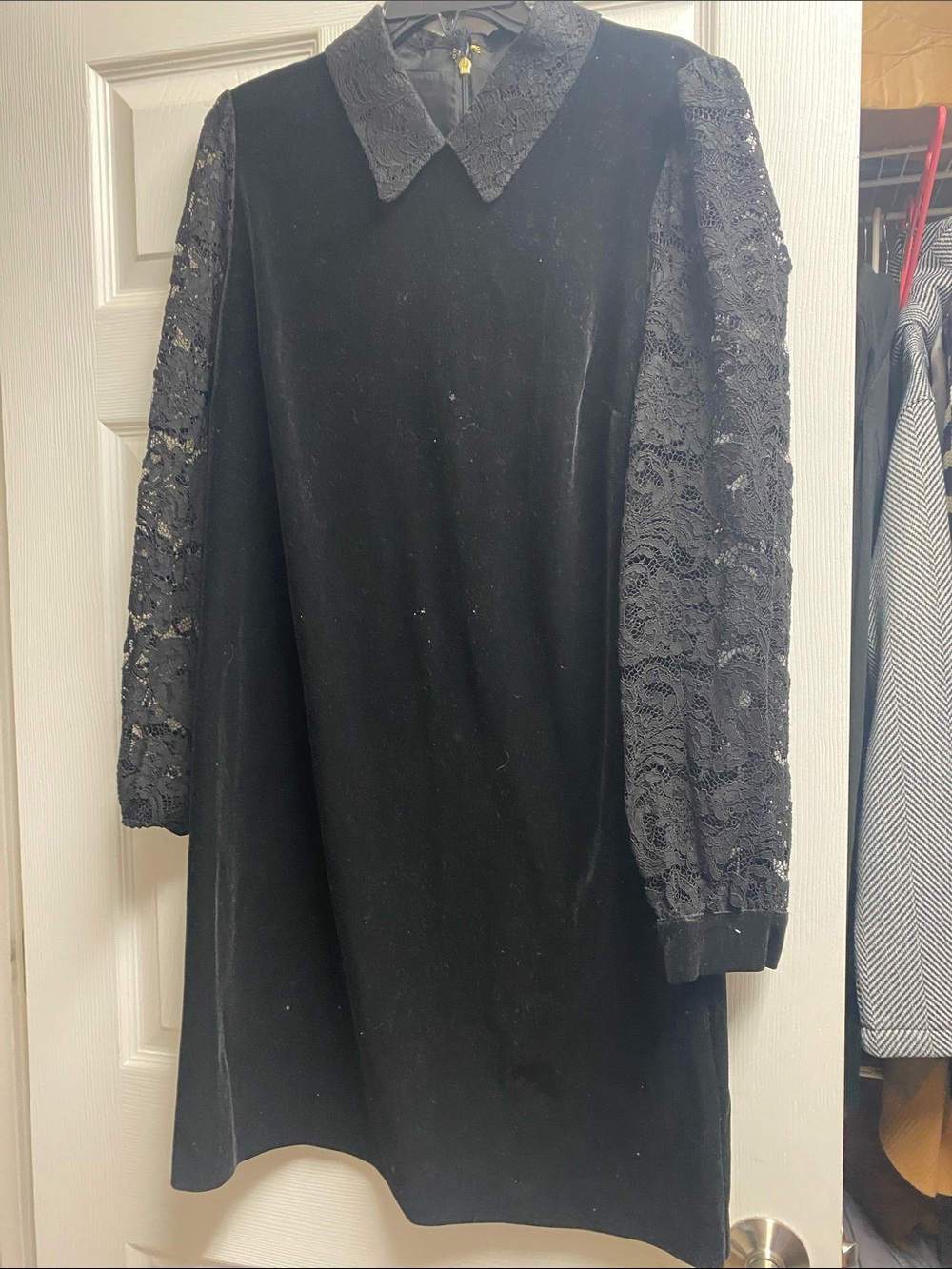 Draper James Black Velvet Dress with Lace Sleeves